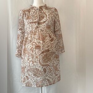 H&M Maternity Cream and Brown Paisley Print ruffle collar bohemian tunic size XS